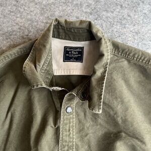 Abercrombie Fitch Jacket Men's Large Army Green‎ Military Lightweight Snaps Y2K